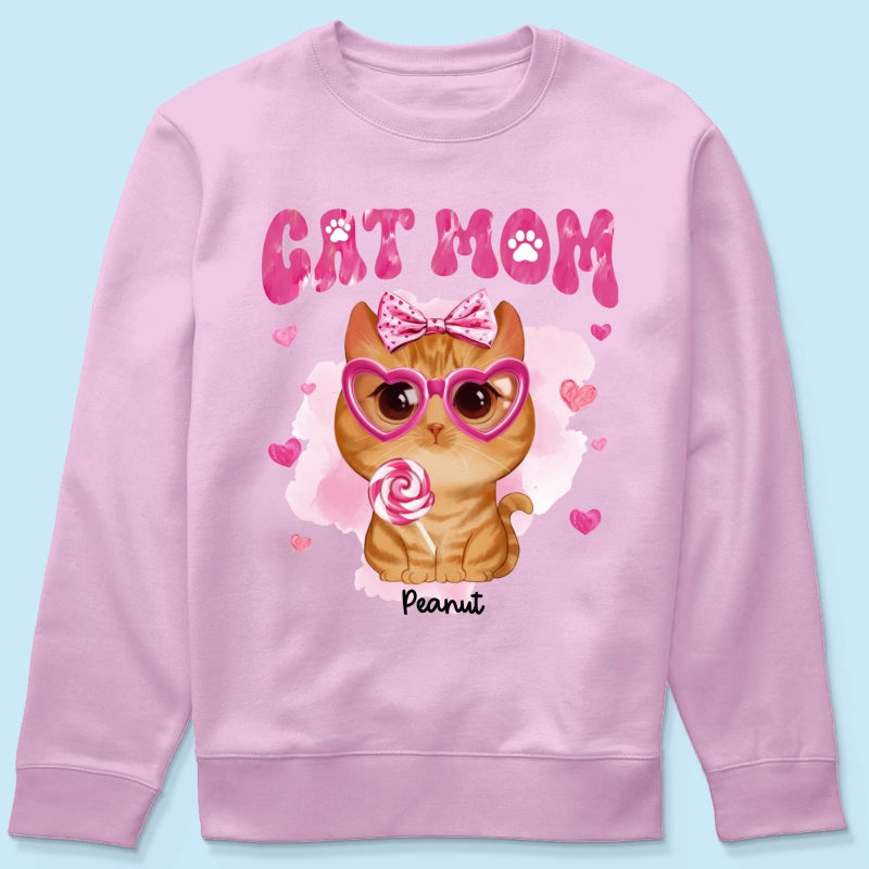 Valentine's Day Watercolor Cute Cats Cat Mom Personalized Shirt, Valentine's Day Gift For Cat Lovers, Cat Moms