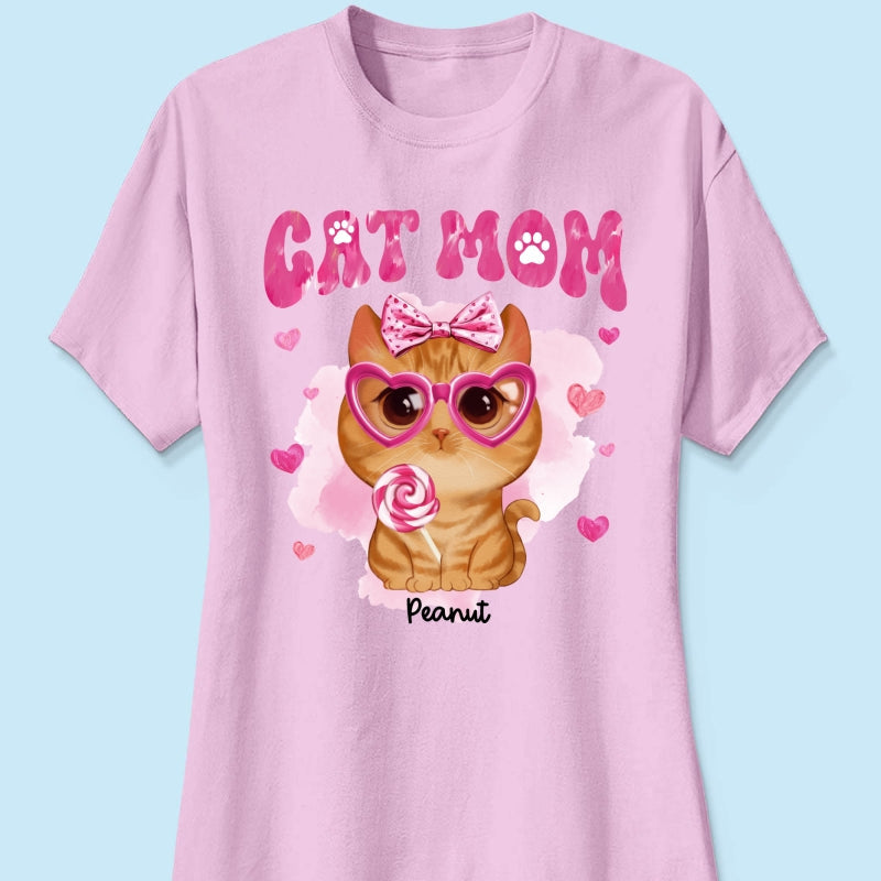 Valentine's Day Watercolor Cute Cats Cat Mom Personalized Shirt, Valentine's Day Gift For Cat Lovers, Cat Moms