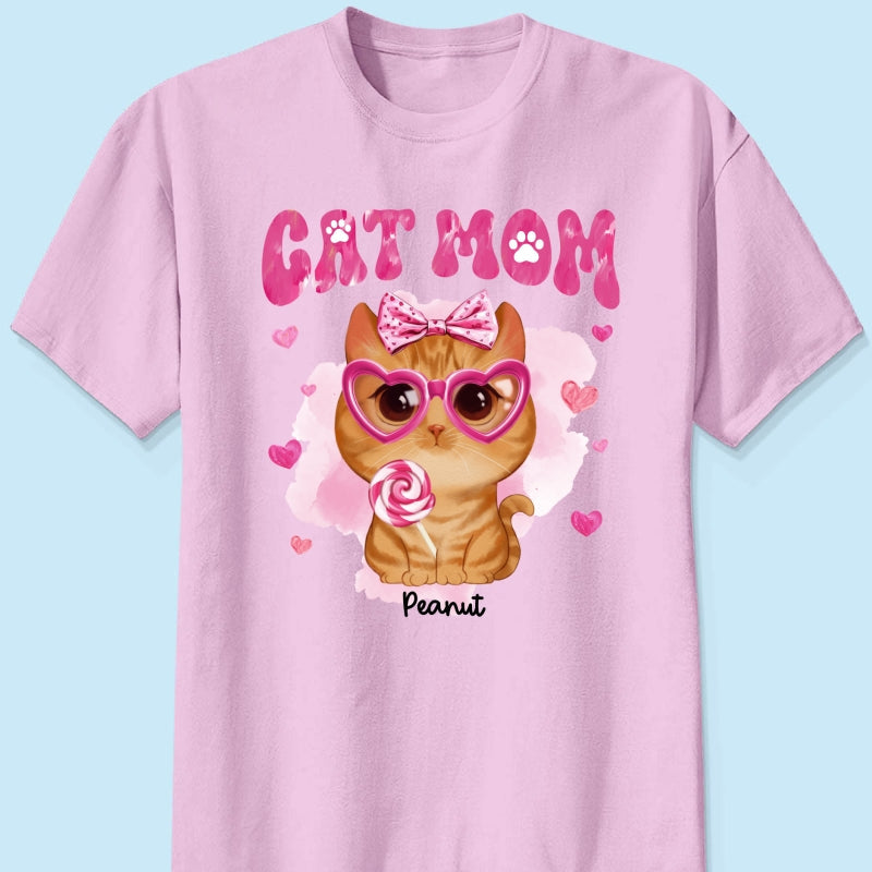 Valentine's Day Watercolor Cute Cats Cat Mom Personalized Shirt, Valentine's Day Gift For Cat Lovers, Cat Moms