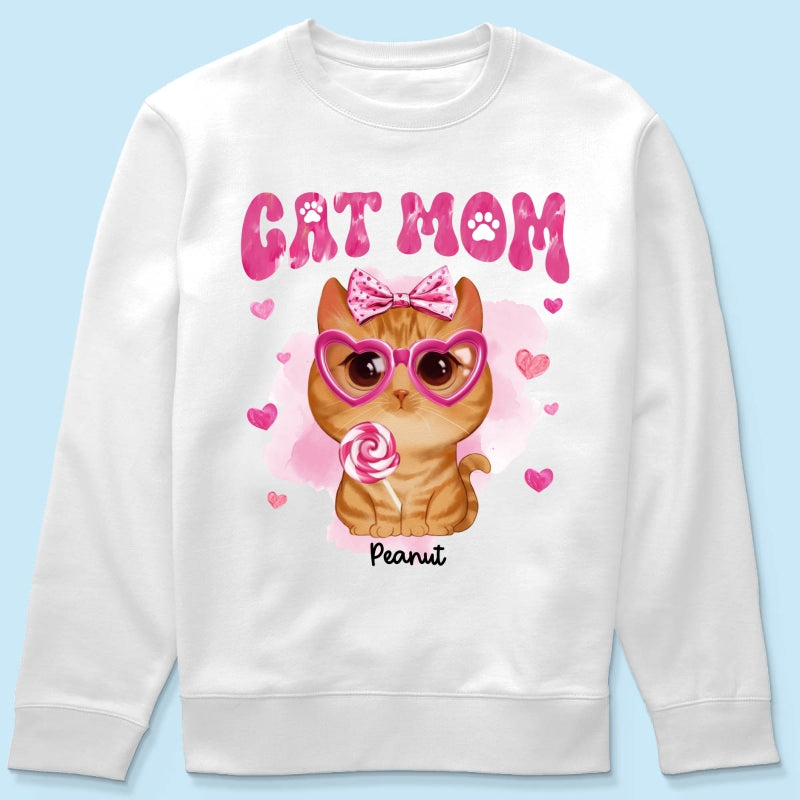 Valentine's Day Watercolor Cute Cats Cat Mom Personalized Shirt, Valentine's Day Gift For Cat Lovers, Cat Moms