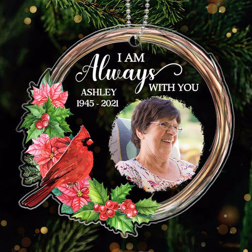 Photo Inserted Cardinal Wreath Remembrance Memorial Keepsake Christmas Personalized Acrylic Ornament