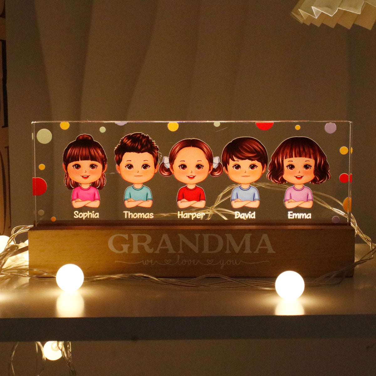 Polka Dot Grandma Mom We Love You Personalized LED Night Light