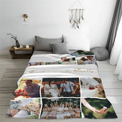 Personalised 12 Photos Collage Super Soft Blanket with Text Thanksgiving Day Christmas Gift for Family Friend