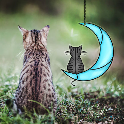 Sleeping Cat On Moon Handcrafted Suncatchers, Cat Decoration, Cat Memorial Gifts Personalized Acrylic Windows Hangings