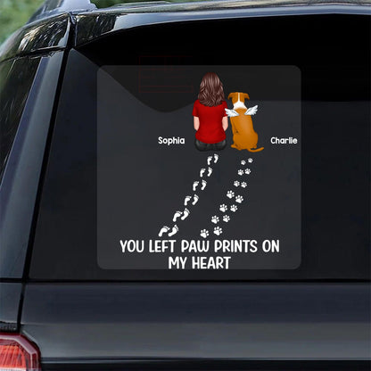 You Left Paw Prints On My Heart Dog Cat Pet Memorial Personalized Decal