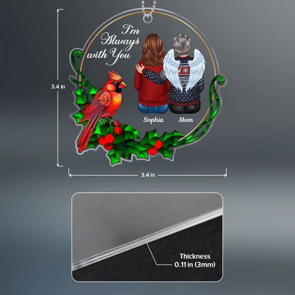 Always With You Stained Glass Wreath Cardinal Memorial Keepsake Personalized Acrylic Ornament