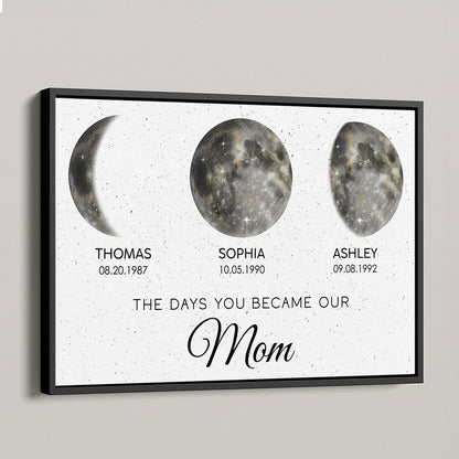 The Day You Became Mom Custom Birth Moon Phase Golden Dust Personalized Poster, Heartfelt 2025 Mother's Day Gift For Mom
