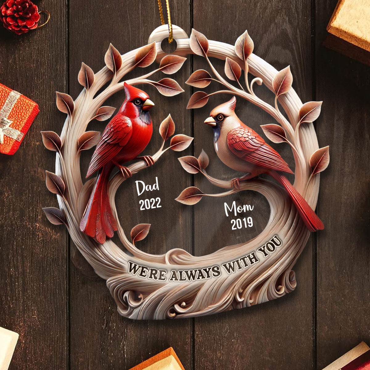We're Always With You Cardinals On Tree 3D Effect Personalized Acrylic Ornament