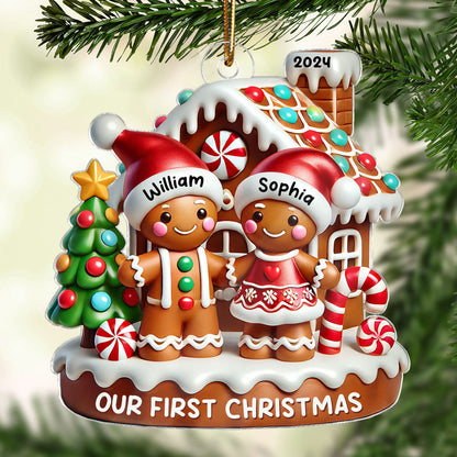 Gingerbread Couple Gingerbread House Polished 3D Effect Personalized Acrylic Ornament