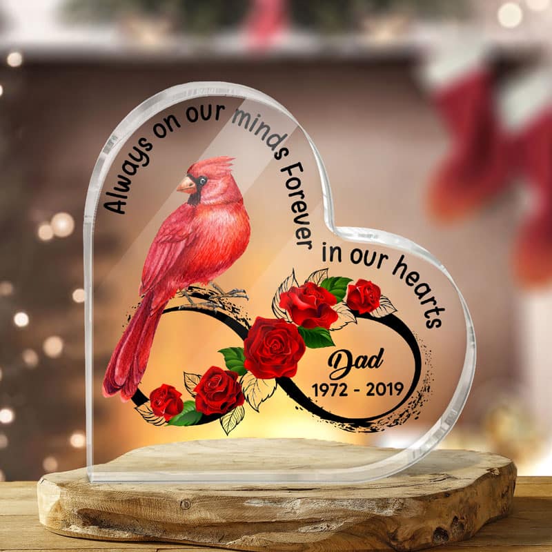 Cardinal Rose Always On My Mind Memorial Personalized Heart Plaque
