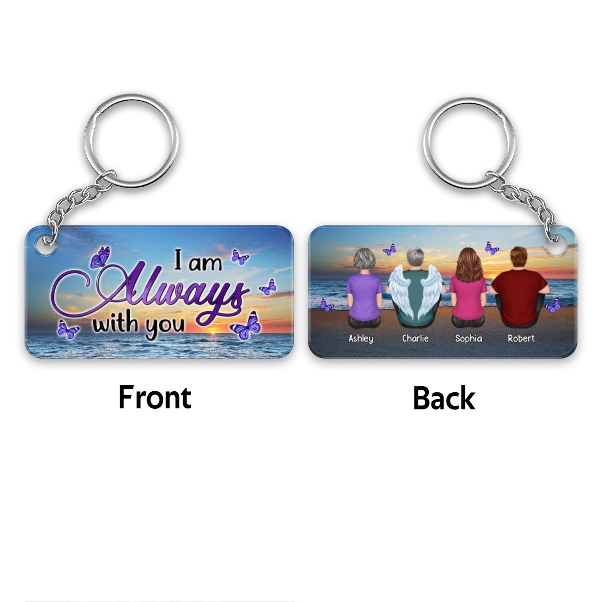 Memorial Family At Beach Butterflies Remembrance Gift Personalized Acrylic Keychain
