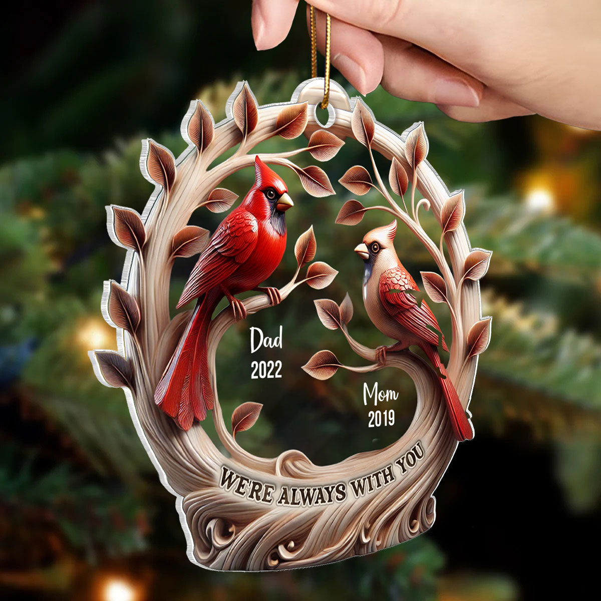 We're Always With You Cardinals On Tree 3D Effect Personalized Acrylic Ornament