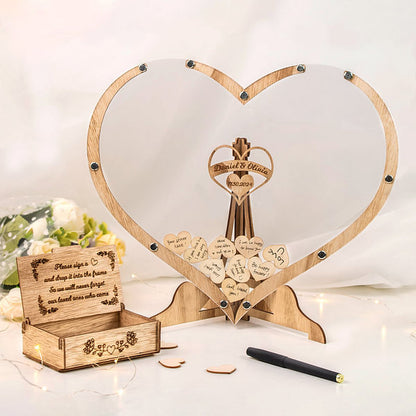 Personalized Wedding Handmade Wooden Guest Book with Hearts and Engraved Box Alternative Wedding Decor