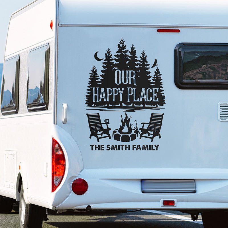 Camping Lovers - Our Happy Place - Camping Personalized Custom RV Decal - The Next Custom Gift