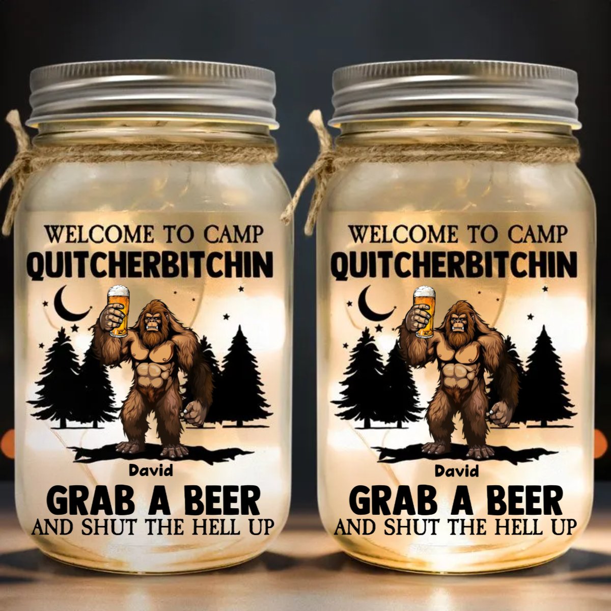 Camping Lovers - Welcome To Camp Quitcherbitchin - Personalized Mason Jar Light - The Next Custom Gift