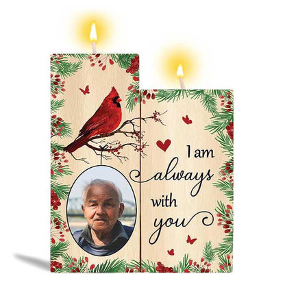 Always With You Holly Branch Memorial Photo Personalized Candle Holder