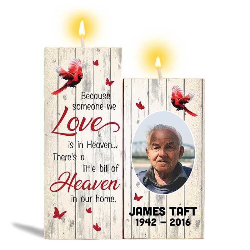 Someone We Love In Heaven Photo Memorial Personalized Candle Holder