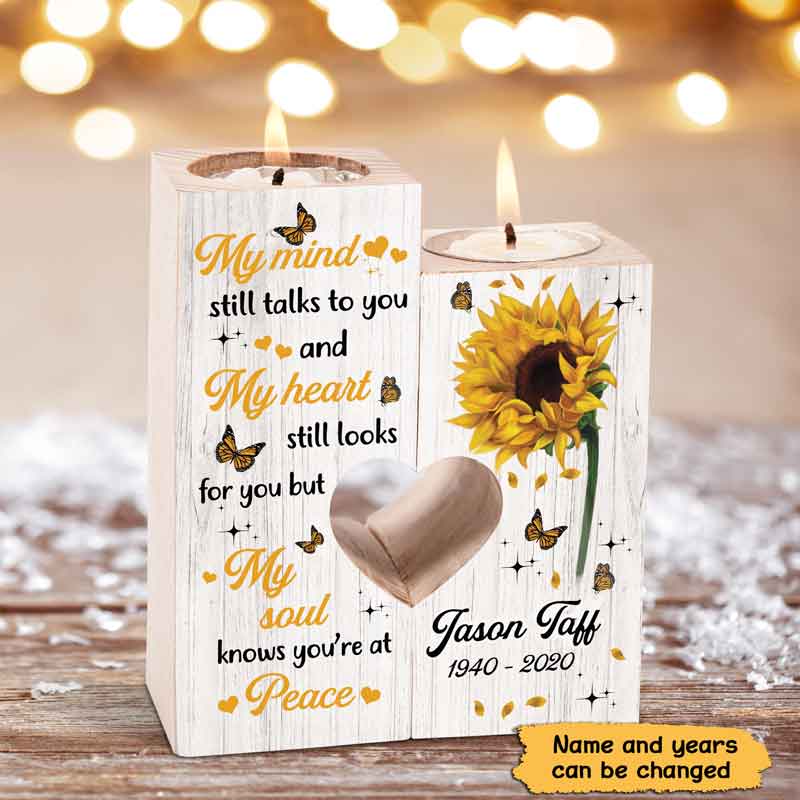 Sunflower My Mind Still Talks To You Memorial Personalized Candle Holder