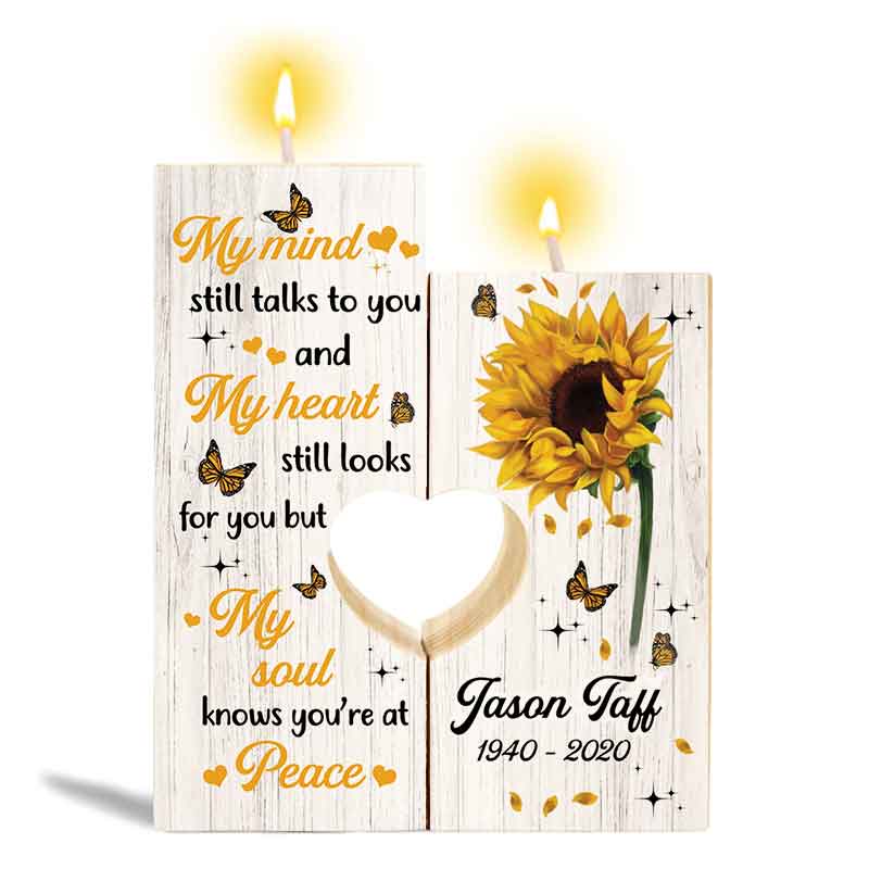 Sunflower My Mind Still Talks To You Memorial Personalized Candle Holder