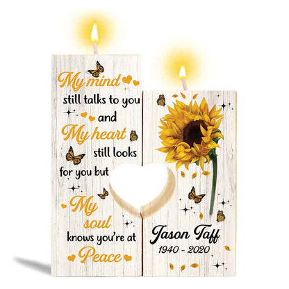 Sunflower My Mind Still Talks To You Memorial Personalized Candle Holder