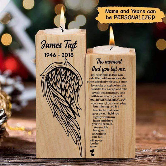 The Moment You Left Wings Memorial Personalized Candle Holder