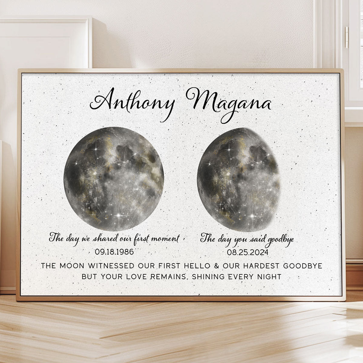 The Moon Witnessed Our First Hello And Our Hardest Goodbye Memorial Golden Dust Moon Phase Personalized Poster