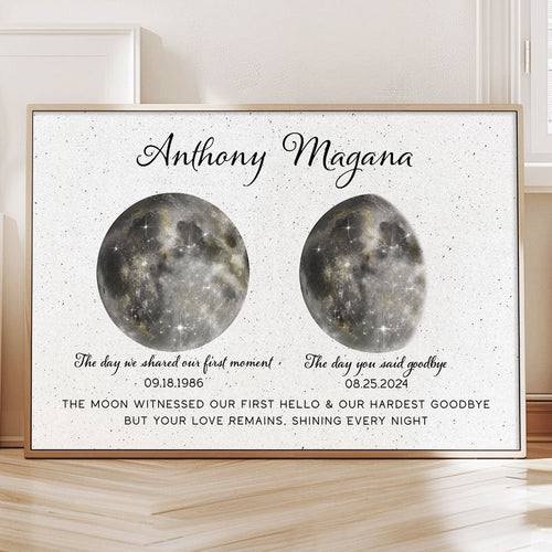 The Moon Witnessed Our First Hello And Our Hardest Goodbye Memorial Golden Dust Moon Phase Personalized Poster