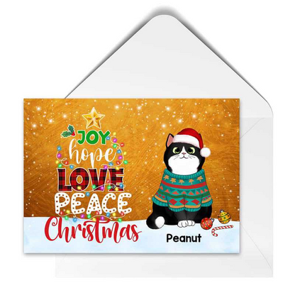 Joy Hope Love Peace Christmas Cats Personalized Postcard