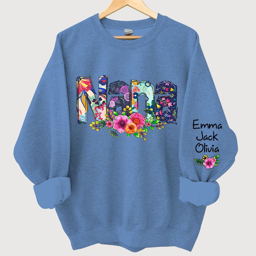 Nana, Grandma Foral And Grandkids Sweatshirt