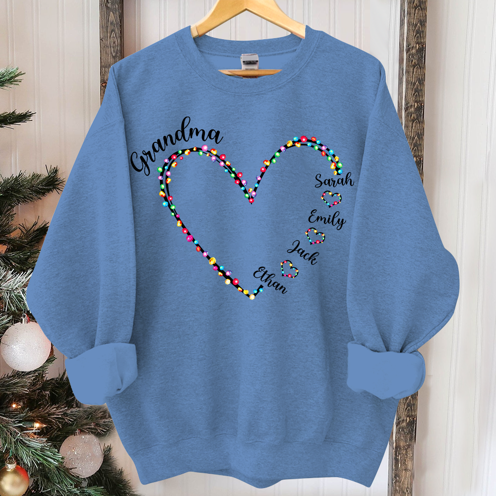 Personalized Grandma Heart Light With Grandkids Merry Christmas Sweatshirt