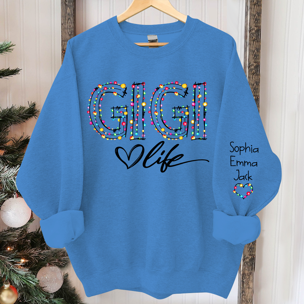 Personalized Gigi life light And Grandkids merry christmas Sweatshirt