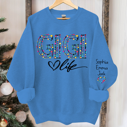 Personalized Gigi life light And Grandkids merry christmas Sweatshirt