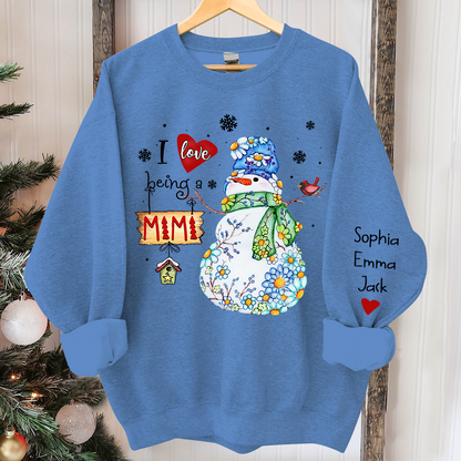 I love being mimi snowman flower And Grandkids Merry Christmas Sweatshirt