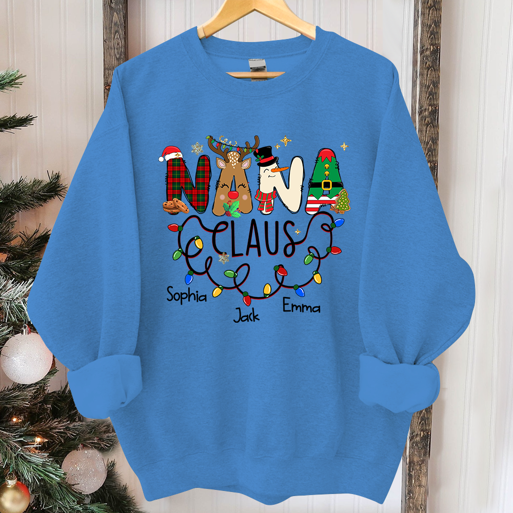 Personalized Nana claus With Grandkids Merry Christmas Sweatshirt