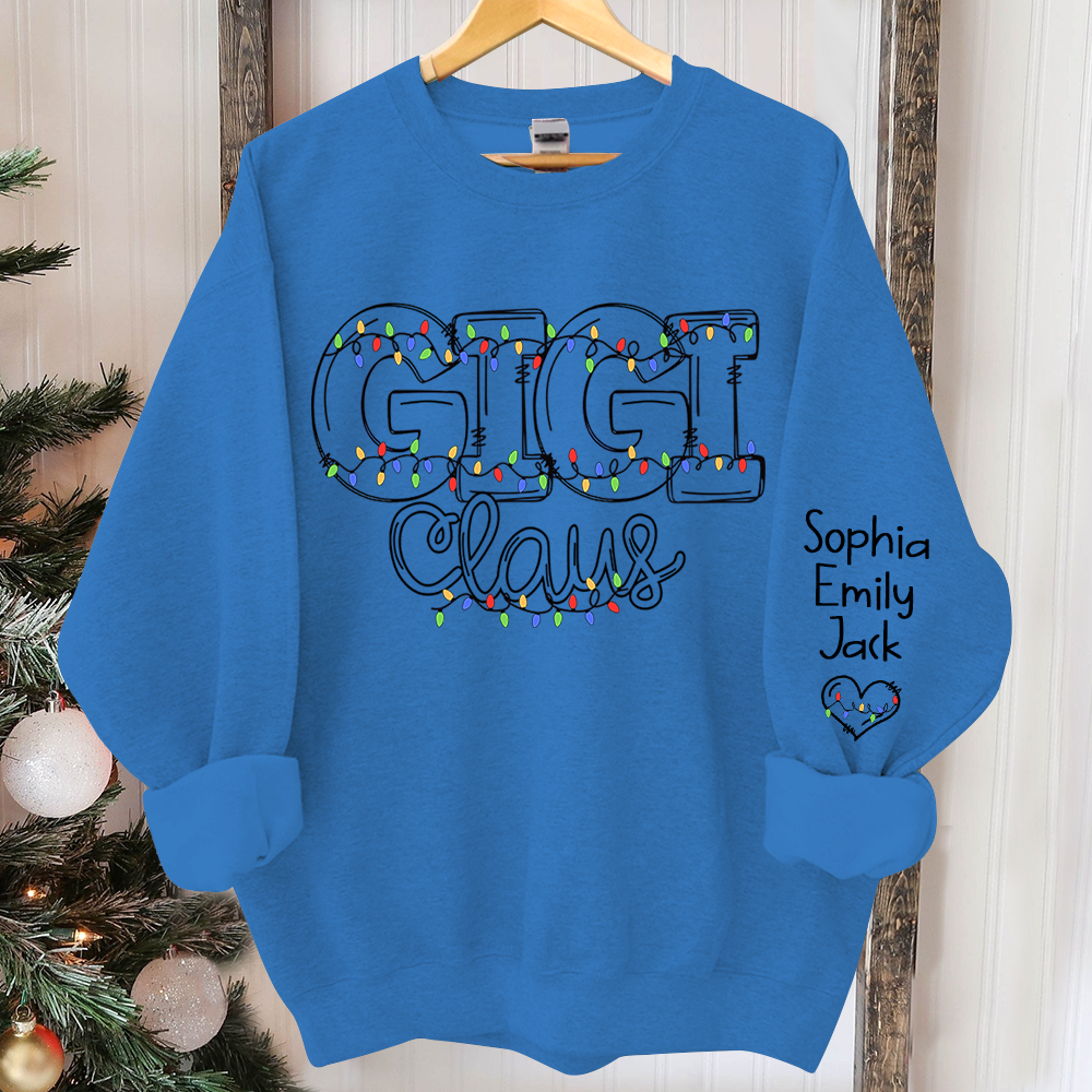 Custom Gigi Claus Light Christmas And Grandkids 2024 Sweatshirt