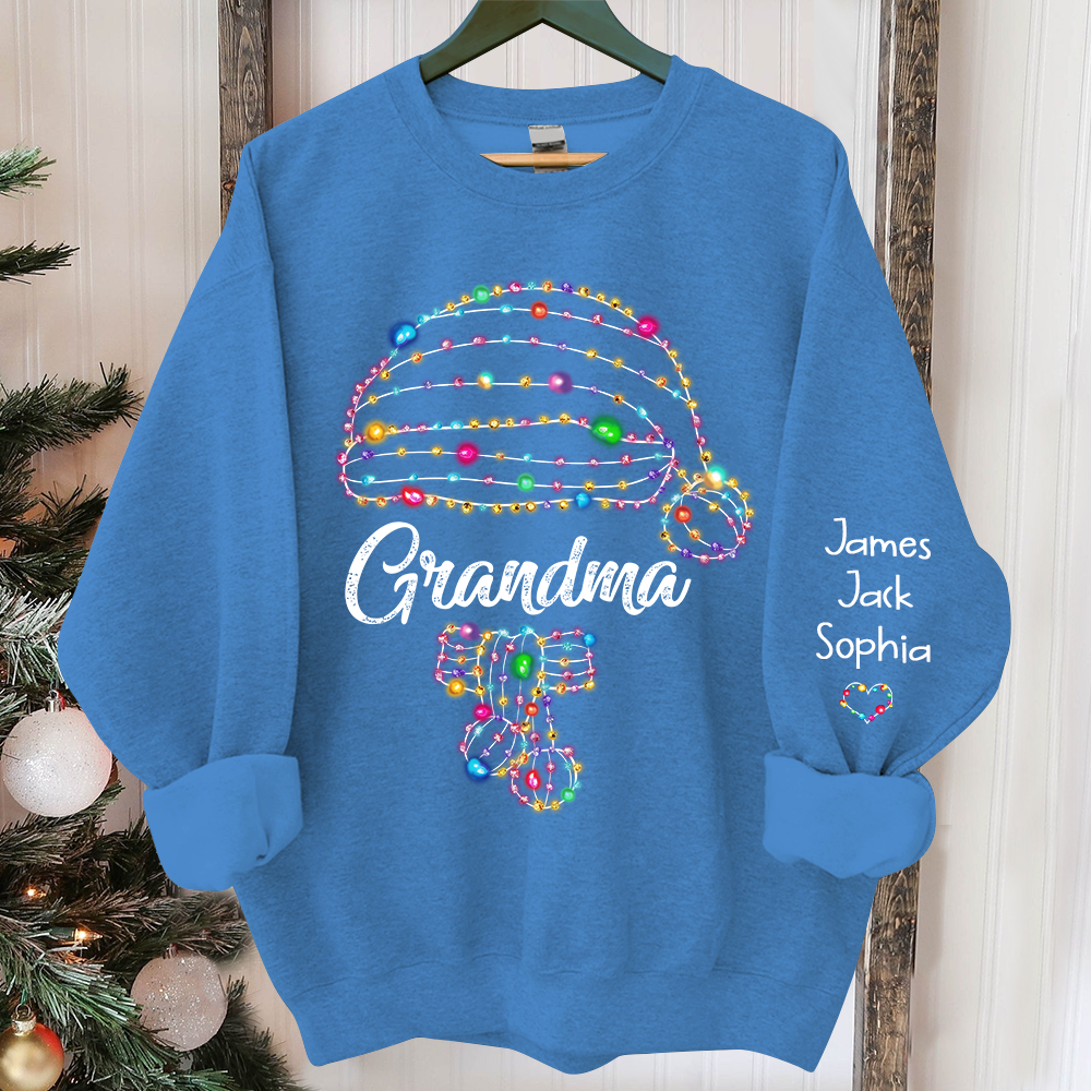 Grandma Hat Light Christmas And Grandkids Merry Christmas Sweatshirt