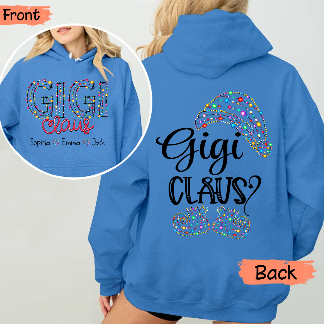 Personalized Gigi Claus Hoodie - Gigi claus with Grandkid's Names Hoodie