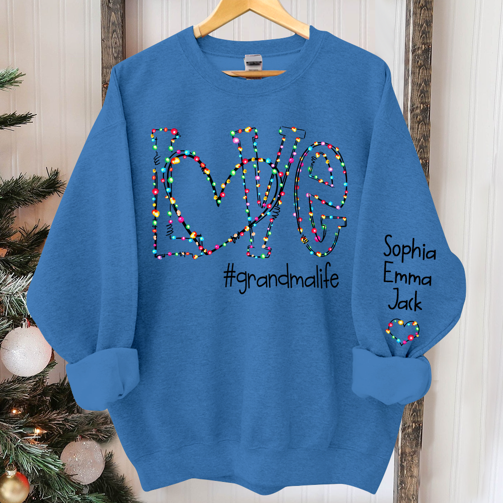 Love grandmalife Christmas lights And Grandkids Christmas Merry Sweatshirt