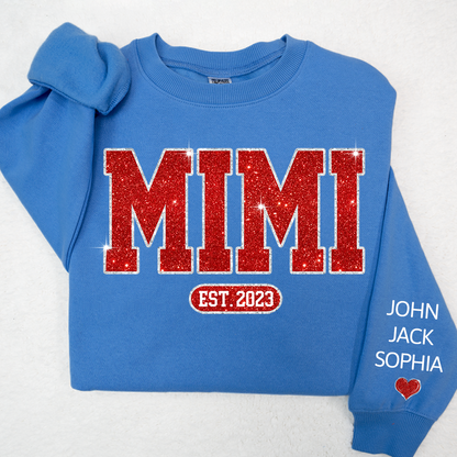 Glitter Custom Name Mimi Nana Grandma Est And Kids Sweatshirt