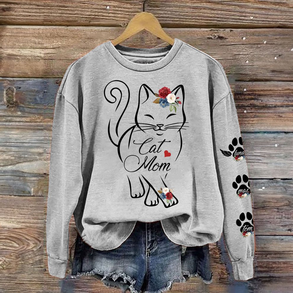 Cat Lover - Cat Mom Custom Pawprints On Sleeve - Personalized Sweatshirt - The Next Custom Gift
