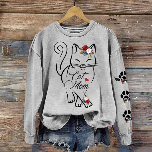 Cat Lover - Cat Mom Custom Pawprints On Sleeve - Personalized Sweatshirt - The Next Custom Gift