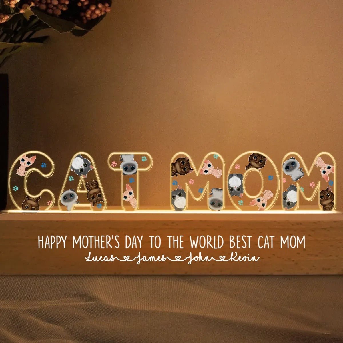 Cat Lovers - Cat Mom Watercolor Cute Cats - Personalized LED Night Light - The Next Custom Gift