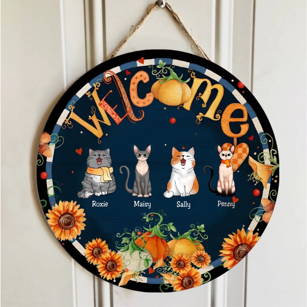 Cat Lovers - Cat Welcome - Personalized Circle Wood Sign - The Next Custom Gift