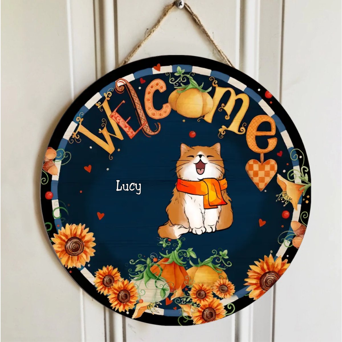 Cat Lovers - Cat Welcome - Personalized Circle Wood Sign - The Next Custom Gift