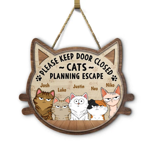 Cat Lovers - Cats Planning Escape - Personalized Custom Shaped Wood Sign - The Next Custom Gift