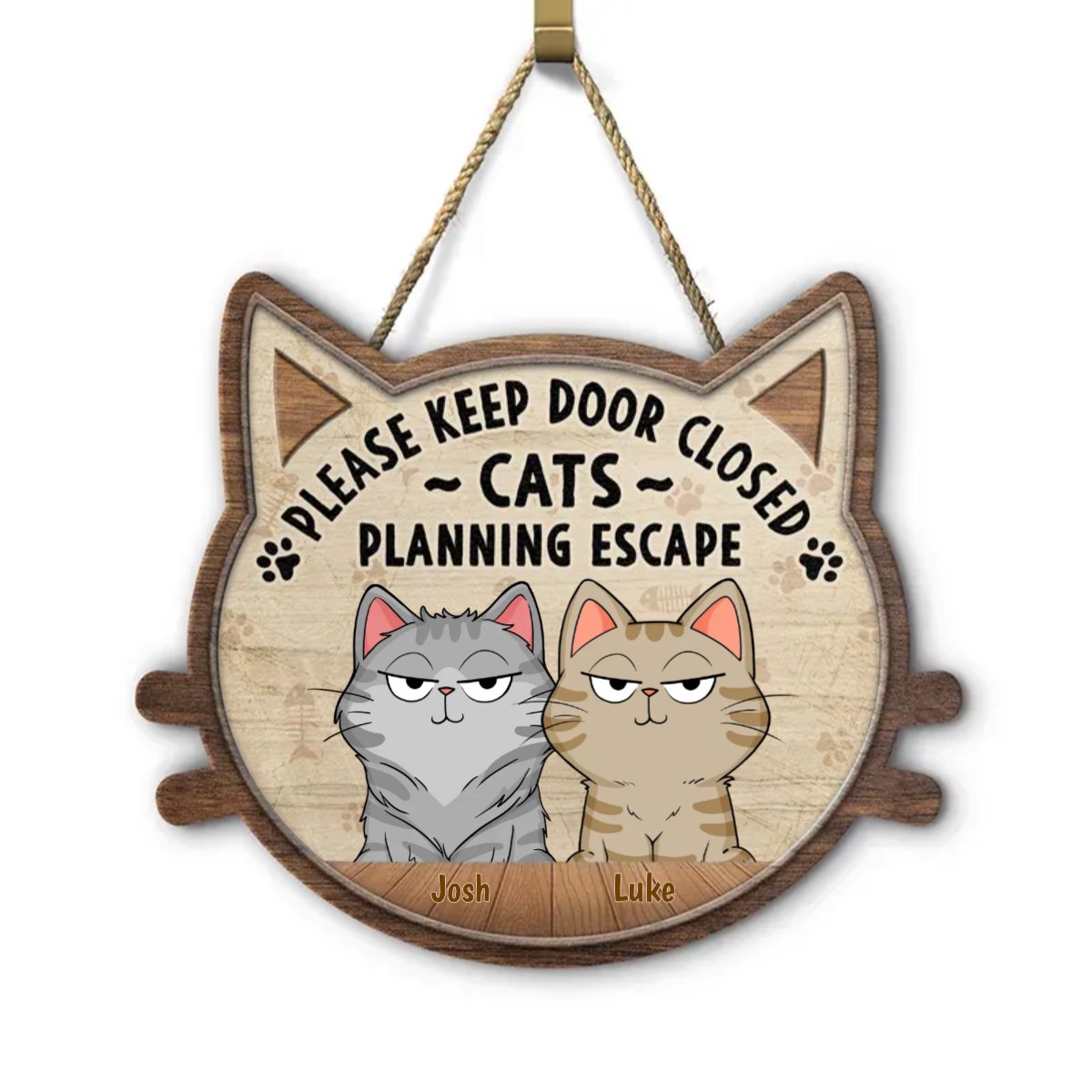 Cat Lovers - Cats Planning Escape - Personalized Custom Shaped Wood Sign - The Next Custom Gift
