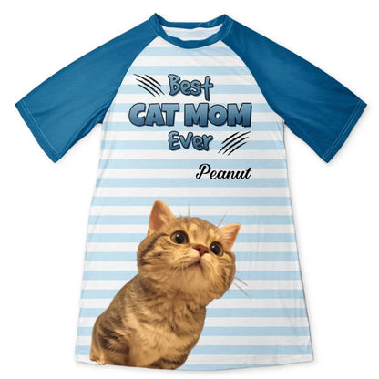 Cat Lovers - Custom Photo Best Cat Mom Ever - Personalized Women's Sleep Tee (HJ) - The Next Custom Gift