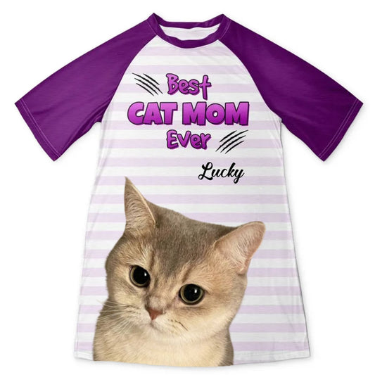 Cat Lovers - Custom Photo Best Cat Mom Ever - Personalized Women's Sleep Tee (HJ) - The Next Custom Gift
