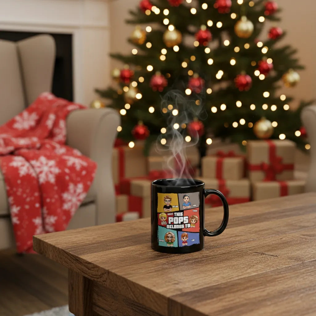 This Grandpa Belongs To Grandkids Pixel Fun Art - Personalized Black Mug