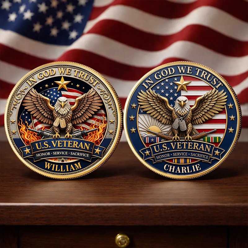 U.S. Veteran 250 Years Freedom Eagle 2D Flat - Personalized Commemorative Keepsake Coin